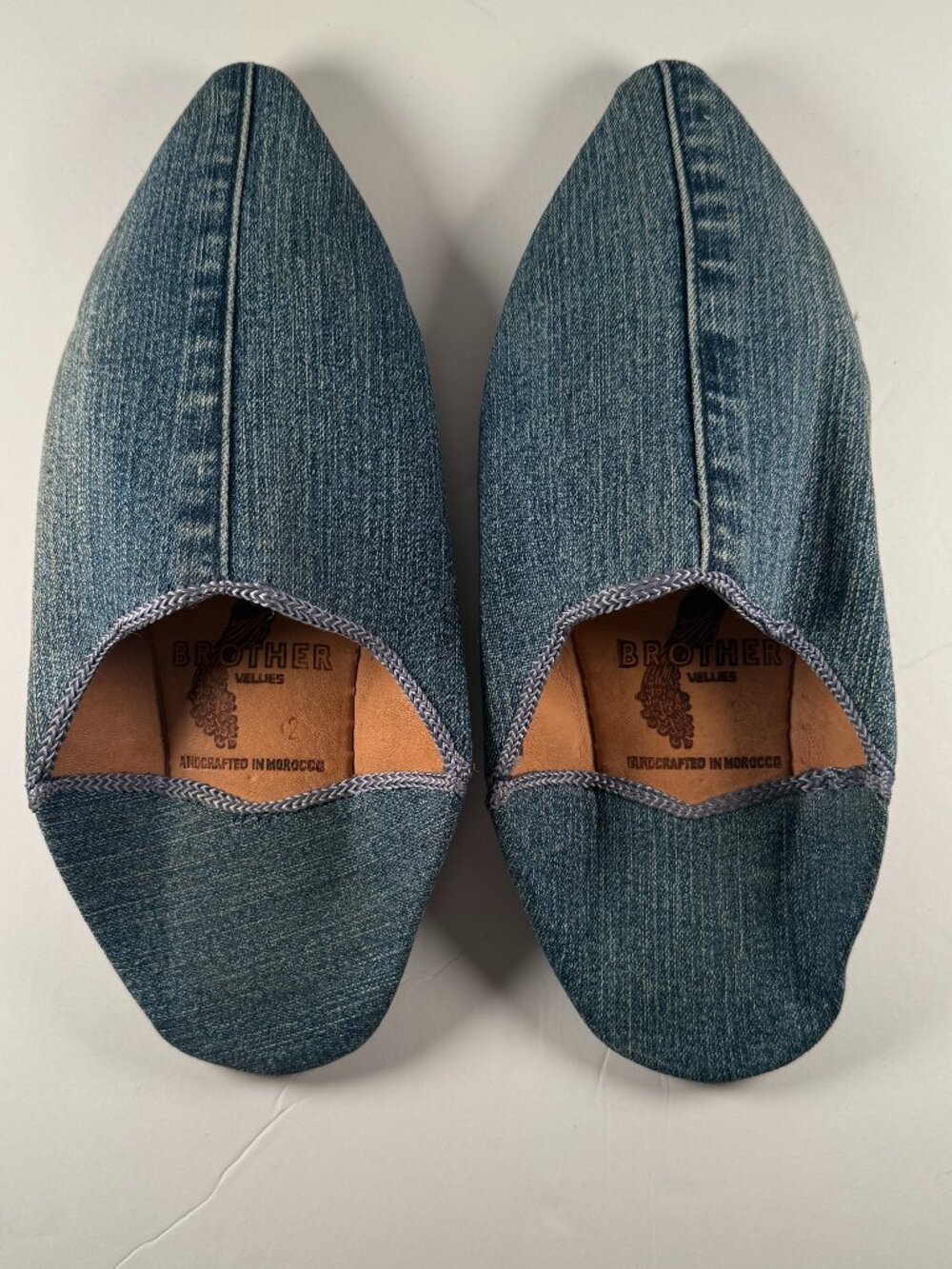 BROTHER VELLIES DENIM BABOUCHE SLIDES